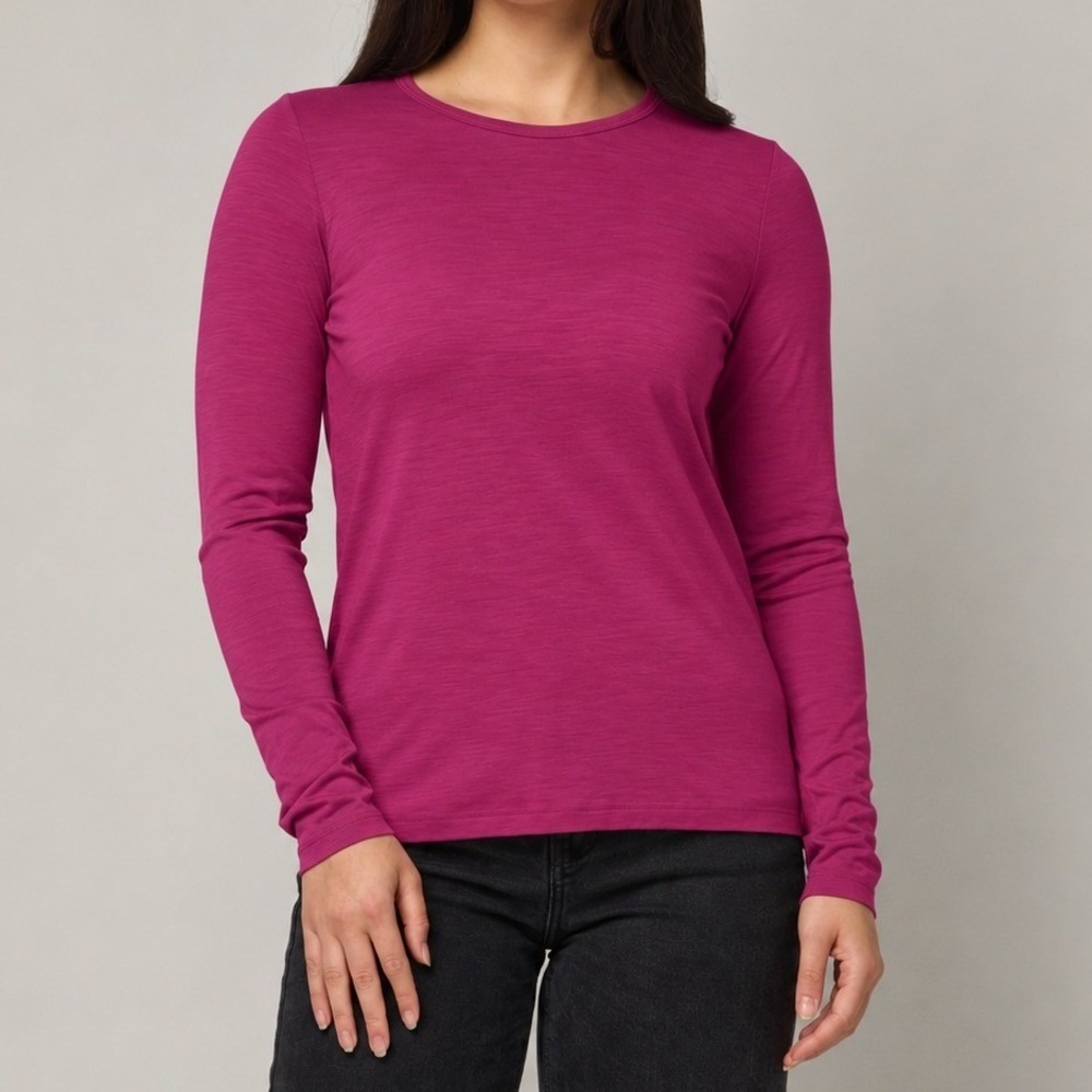 Wool& Sloan 100% Merino Wool Fitted Tee Long Sleeve Dark Pink Size Large
